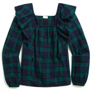 J. CREW Blackwatch Plaid Flannel Ruffle Top
